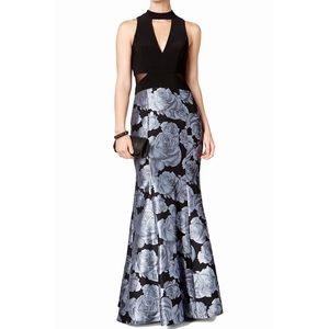 Xscape gown Black Silver Floral Mermaid Gown Dress sz4